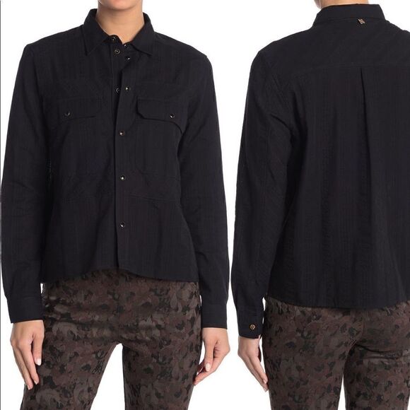 Billy Reid Women’s blocked cotton long sleeve over-shirt in black size S NWT